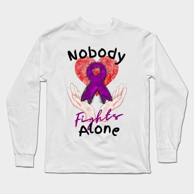 Nobody Fights Alone Alzheimer's Purple Ribbon Long Sleeve T-Shirt by chiinta